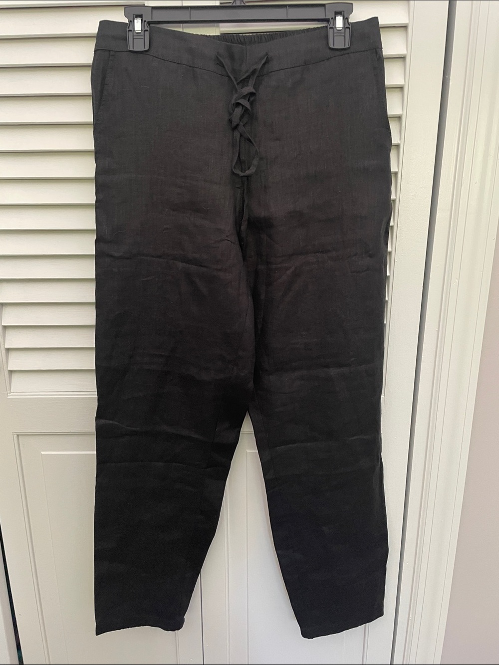 Women’s Black Drawstring Linen-Blend Chinos